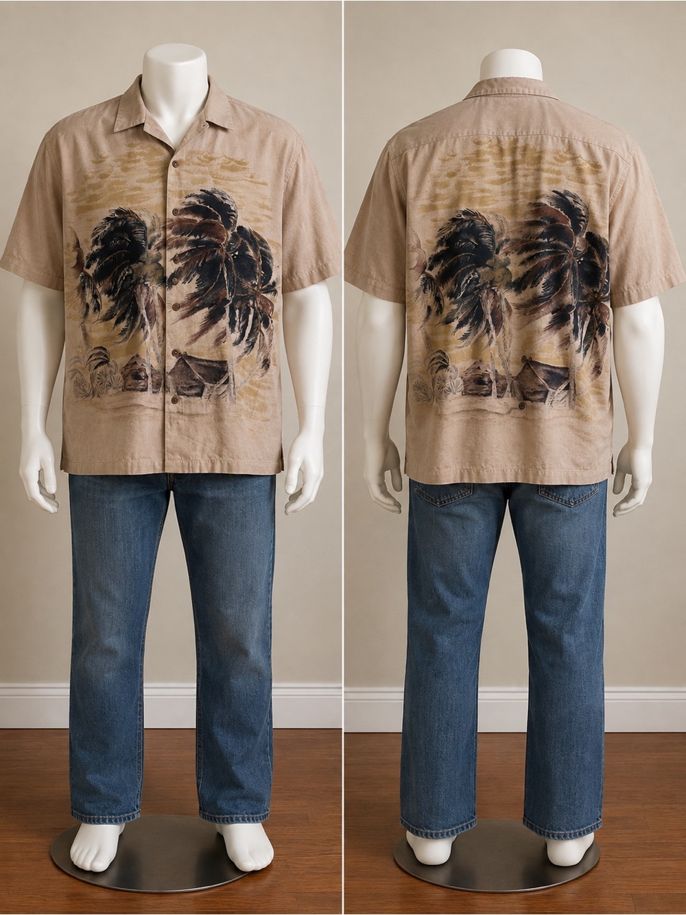 Polo by Ralph Lauren Tan Short-Sleeve Palm Print Button-Down Shirt
